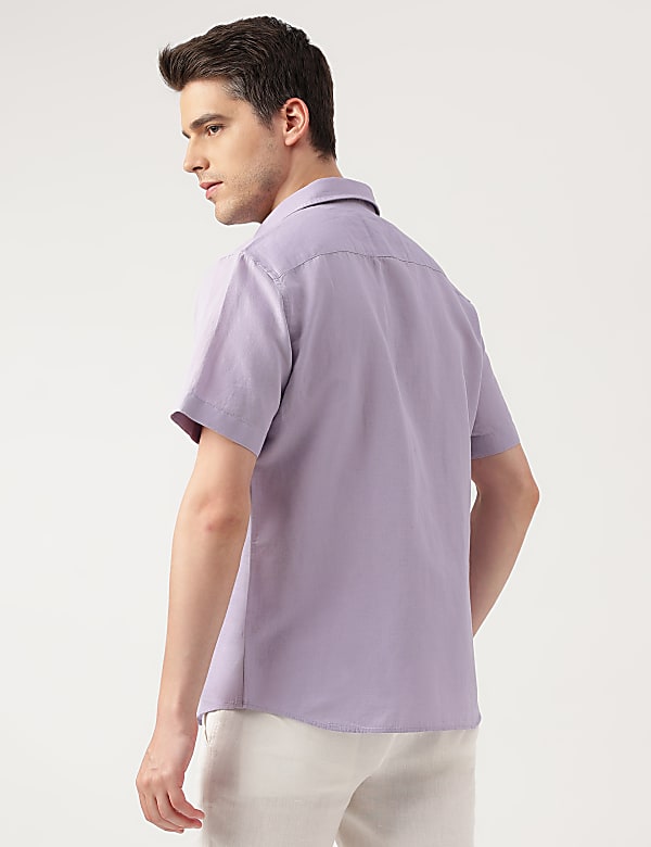 Linen Blend Solid Spread Collar Shirt