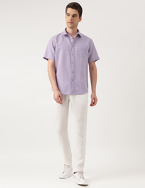 Linen Blend Solid Spread Collar Shirt