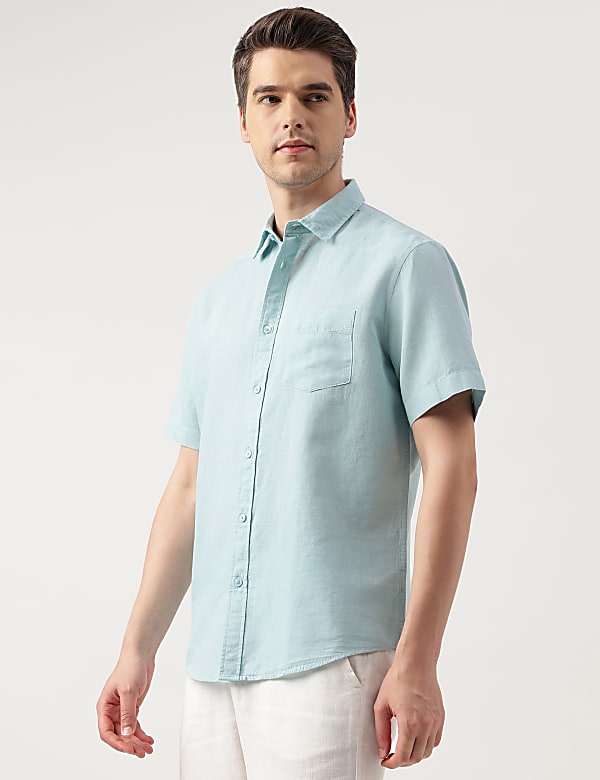 Linen Blend Solid Spread Collar Shirt