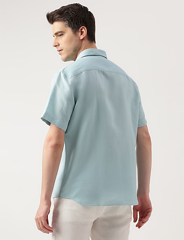 Linen Blend Solid Spread Collar Shirt