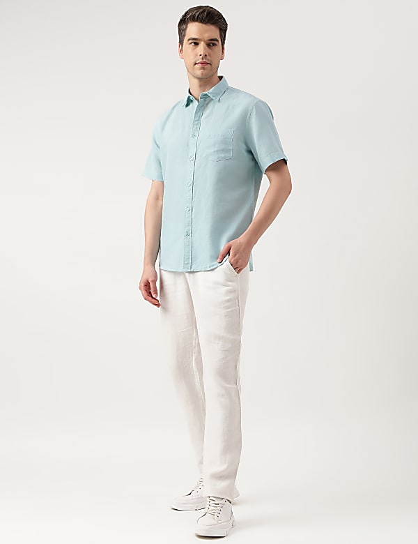 Linen Blend Solid Spread Collar Shirt