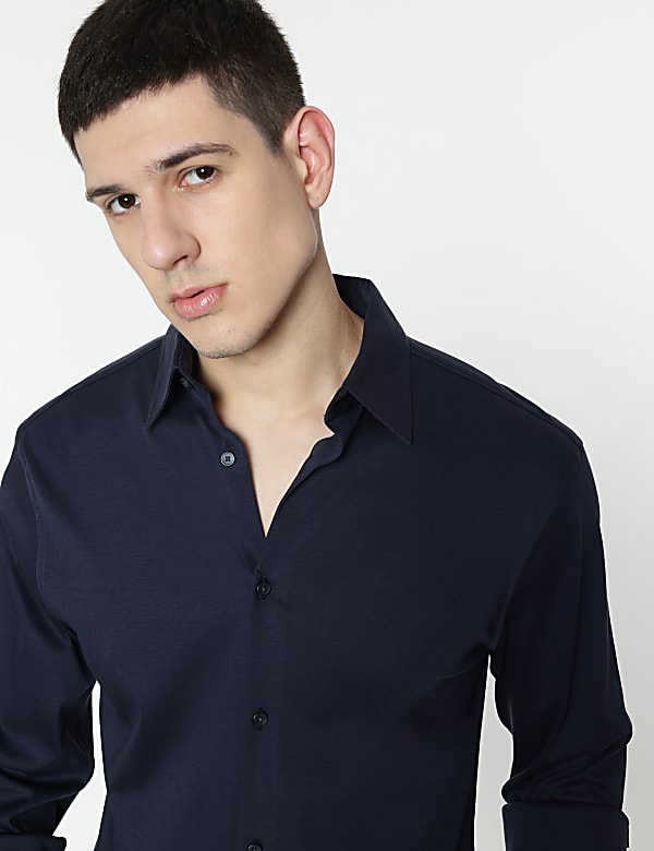 Slim Fit Pure Cotton Plain Shirt