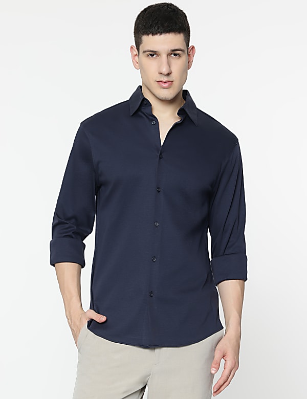 Slim Fit Pure Cotton Plain Shirt