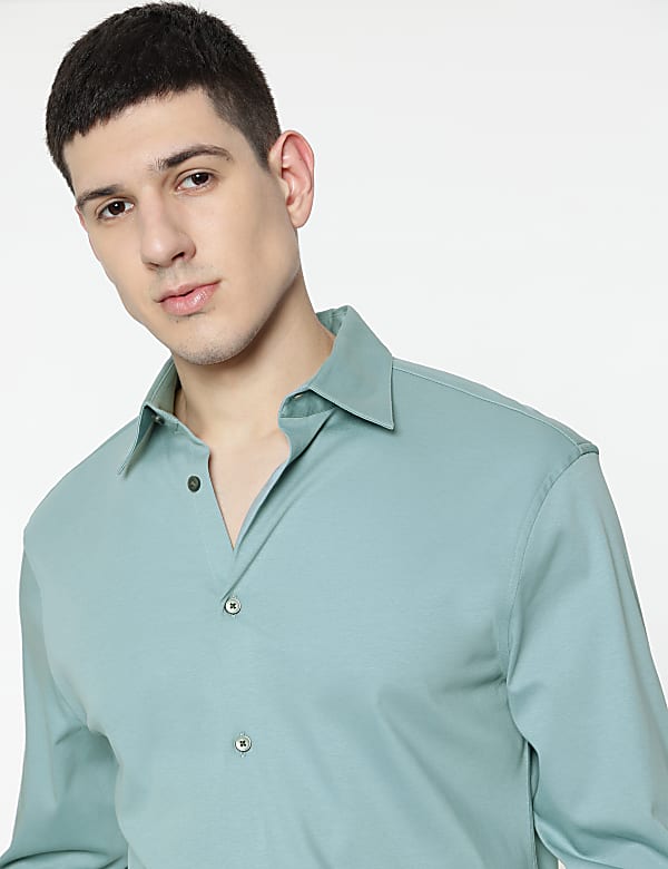 Slim Fit Pure Cotton Plain Shirt