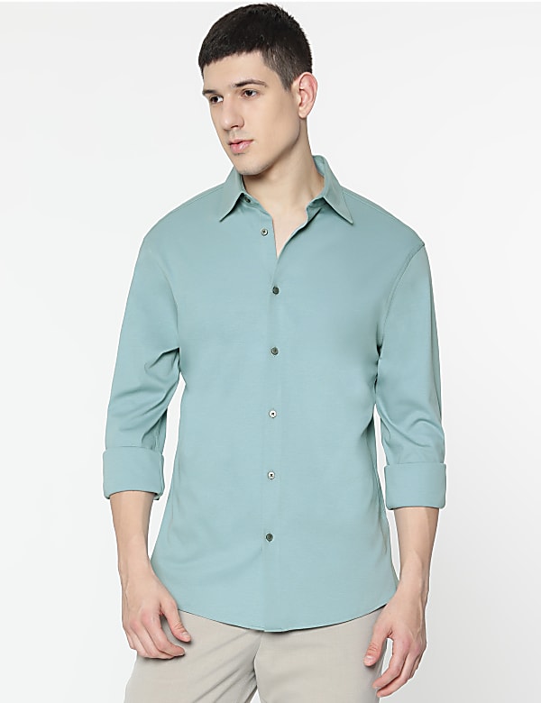 Slim Fit Pure Cotton Plain Shirt