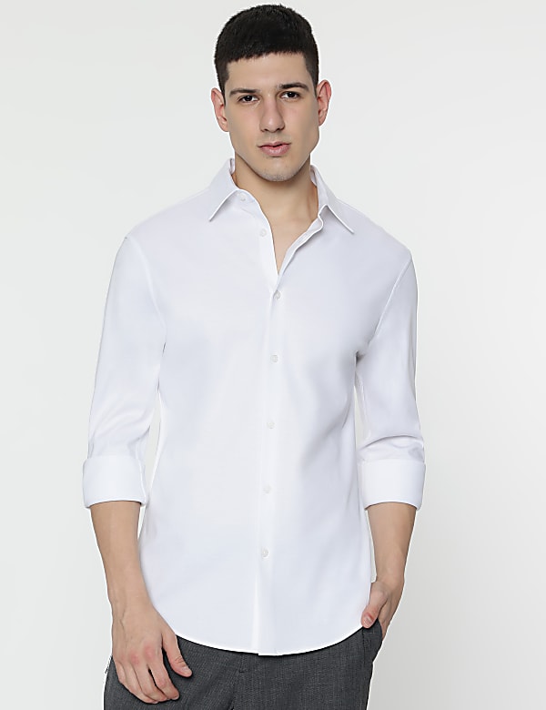Slim Fit Pure Cotton Plain Shirt