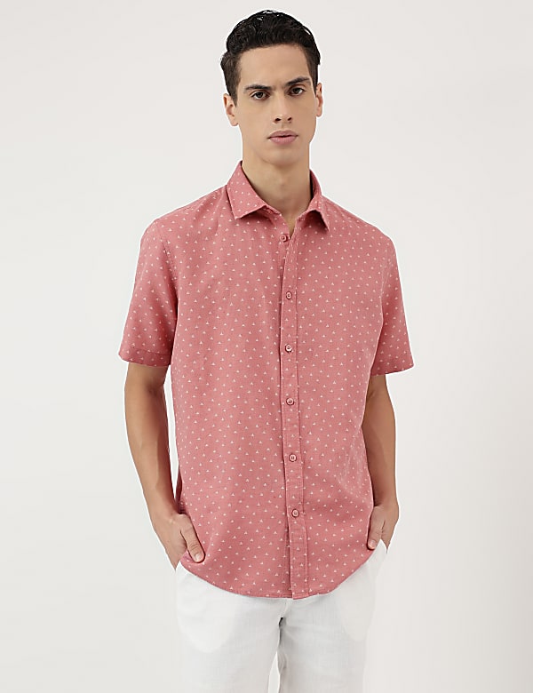 Relaxed Fit Linen Mix Spread Collar Shirt