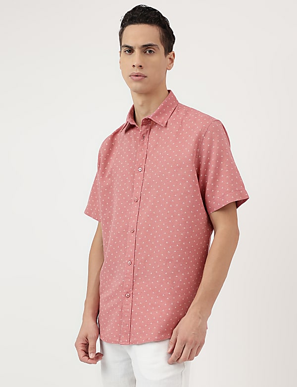 Relaxed Fit Linen Mix Spread Collar Shirt