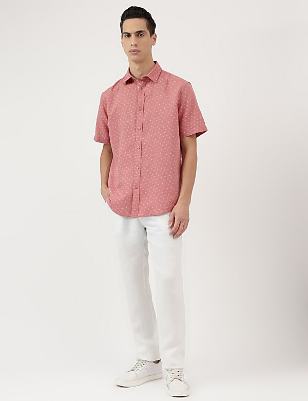 Relaxed Fit Linen Mix Spread Collar Shirt