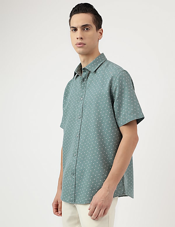 Relaxed Fit Linen Mix Spread Collar Shirt