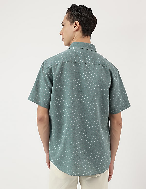 Relaxed Fit Linen Mix Spread Collar Shirt