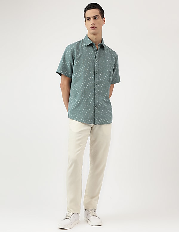 Relaxed Fit Linen Mix Spread Collar Shirt