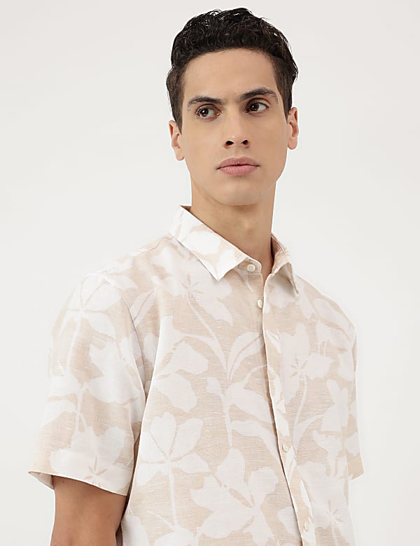 Relaxed Fit Linen Mix Spread Collar Shirt