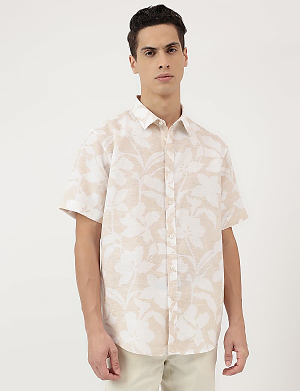 Relaxed Fit Linen Mix Spread Collar Shirt