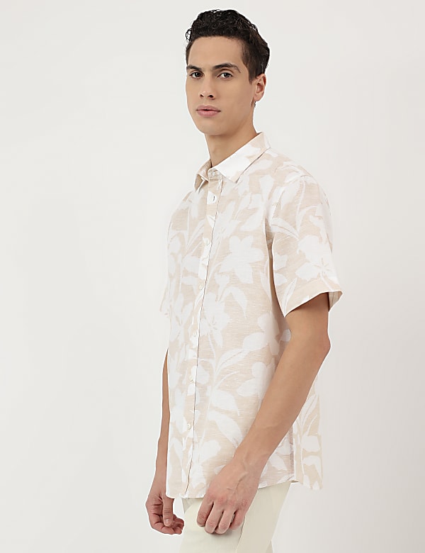 Relaxed Fit Linen Mix Spread Collar Shirt