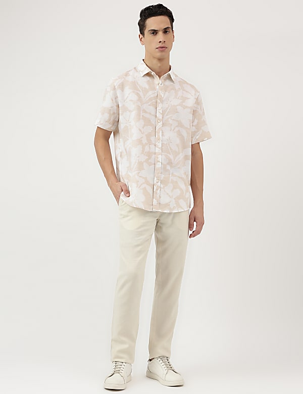 Relaxed Fit Linen Mix Spread Collar Shirt