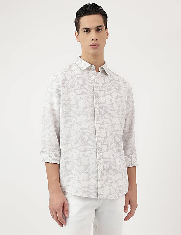 Relaxed Fit Linen Mix Spread Collar Shirt