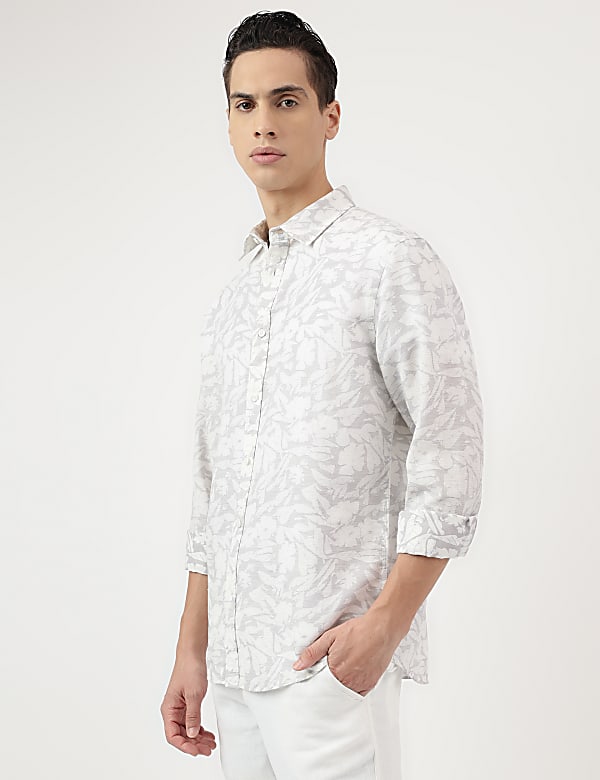 Relaxed Fit Linen Mix Spread Collar Shirt