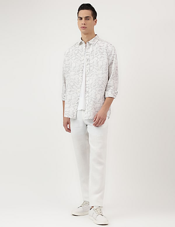 Relaxed Fit Linen Mix Spread Collar Shirt