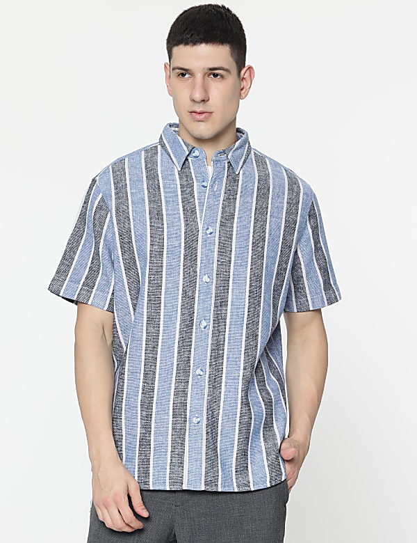Relaxed Fit Linen Mix Stripes Shirt