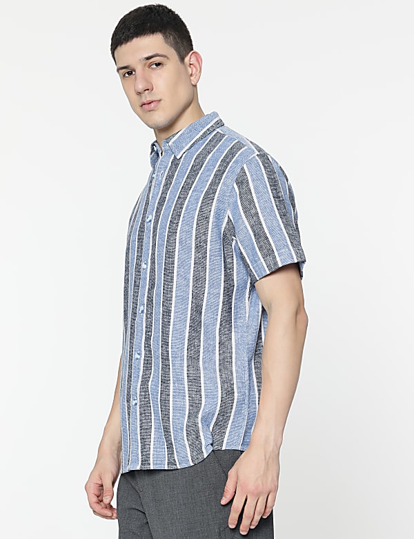Relaxed Fit Linen Mix Stripes Shirt