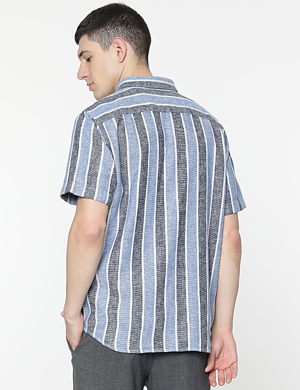Relaxed Fit Linen Mix Stripes Shirt