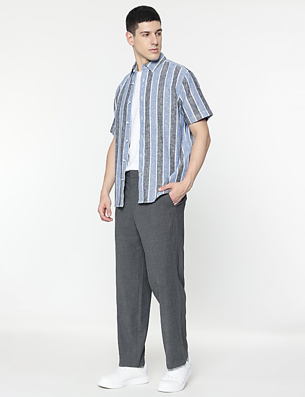Relaxed Fit Linen Mix Stripes Shirt