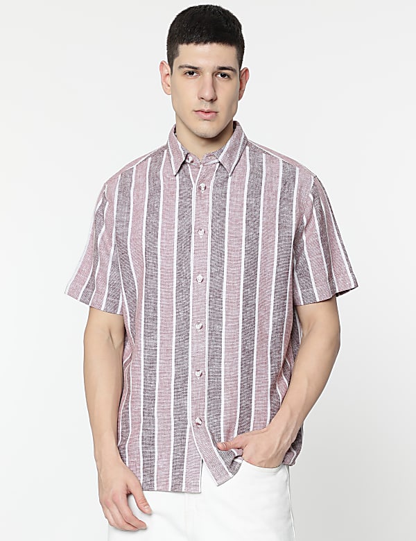 Relaxed Fit Linen Mix Stripes Shirt