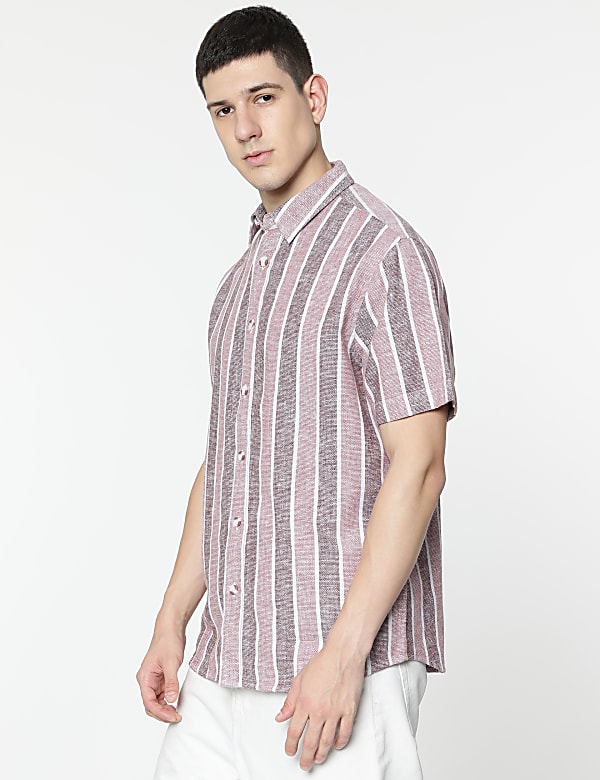Relaxed Fit Linen Mix Stripes Shirt