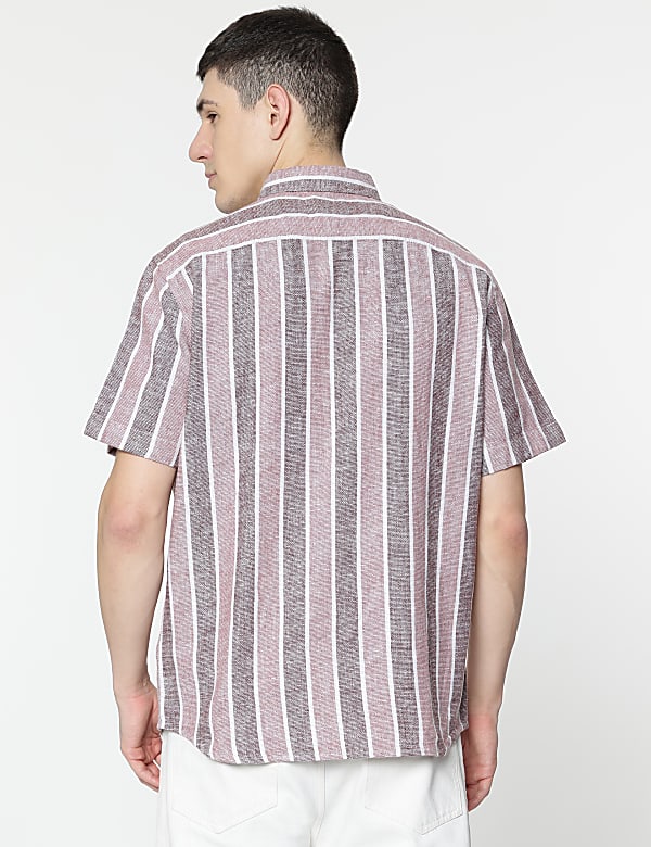Relaxed Fit Linen Mix Stripes Shirt
