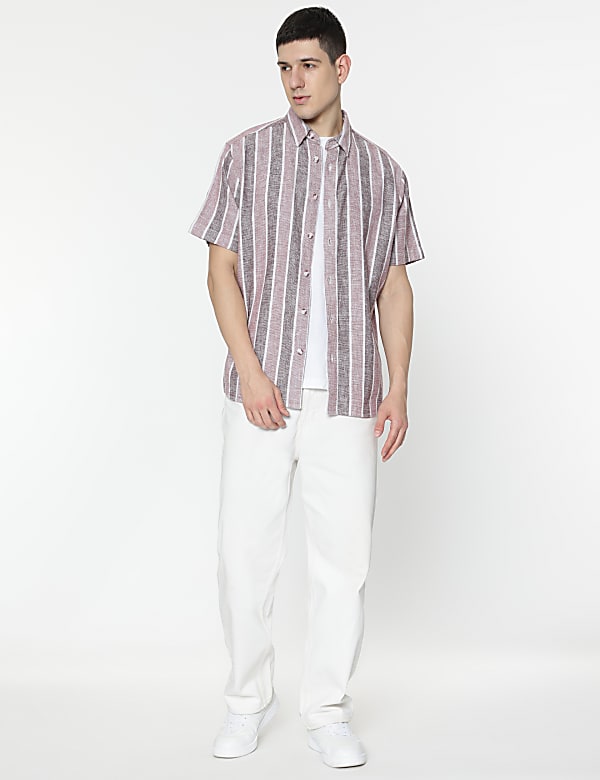Relaxed Fit Linen Mix Stripes Shirt