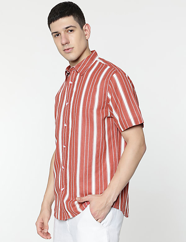 Relaxed Fit Linen Mix Stripes Shirt