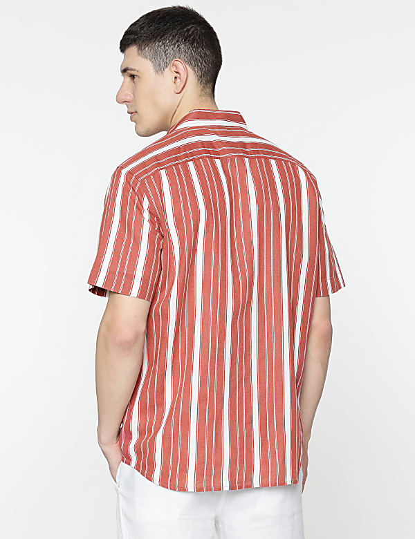 Relaxed Fit Linen Mix Stripes Shirt