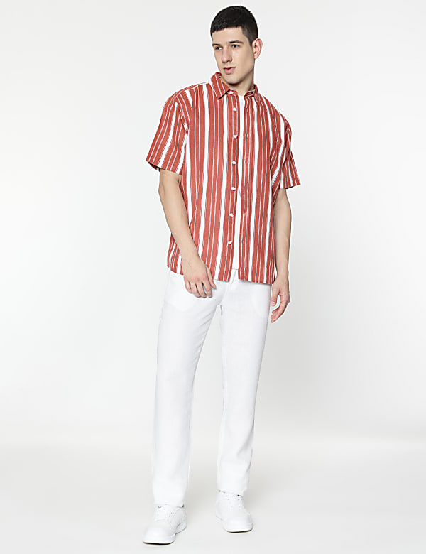 Relaxed Fit Linen Mix Stripes Shirt