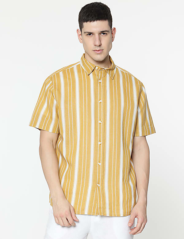 Relaxed Fit Linen Mix Stripes Shirt