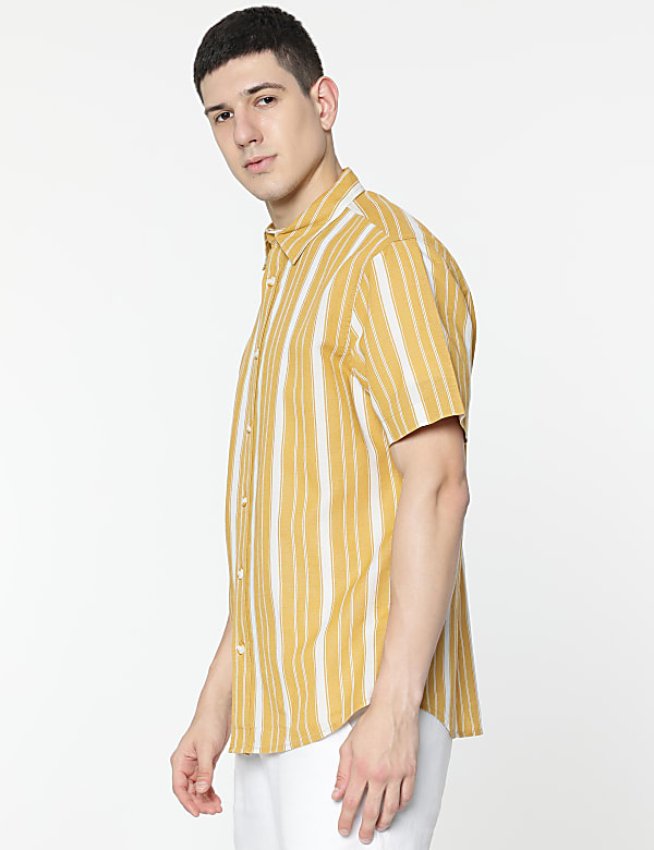 Relaxed Fit Linen Mix Stripes Shirt