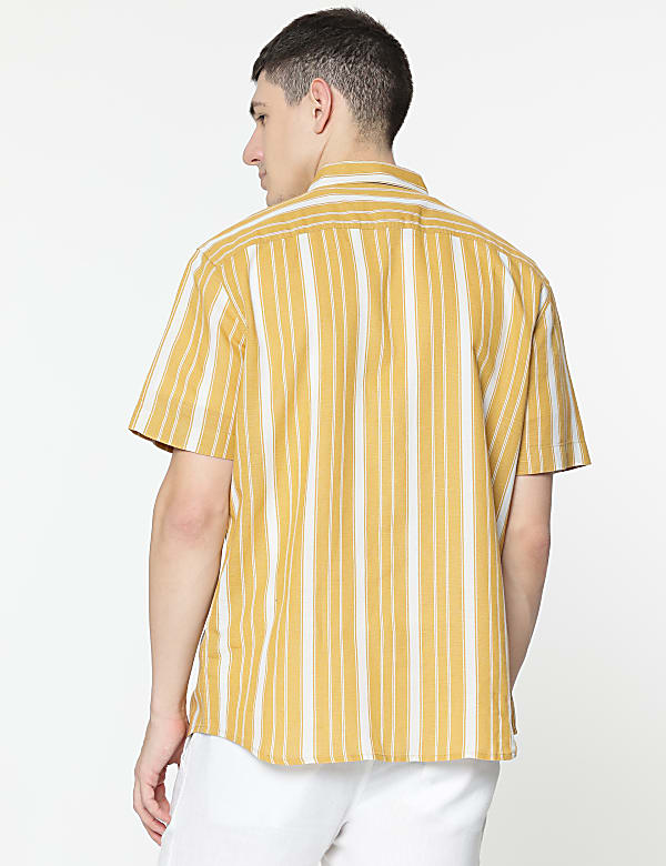 Relaxed Fit Linen Mix Stripes Shirt