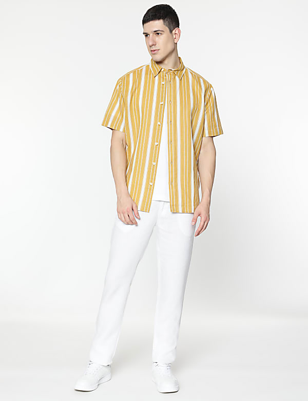 Relaxed Fit Linen Mix Stripes Shirt