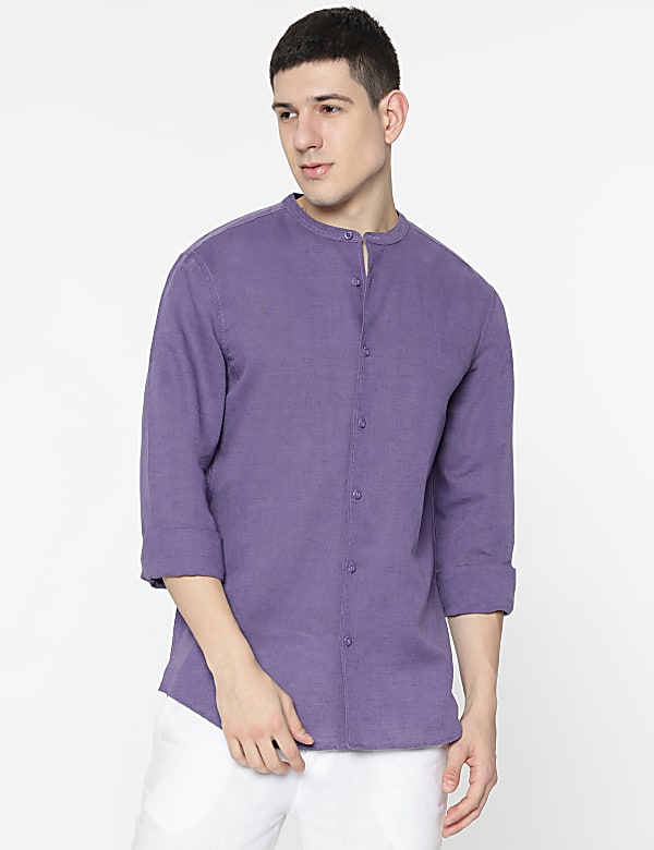 Linen Rich Mandarin Collar Shirt