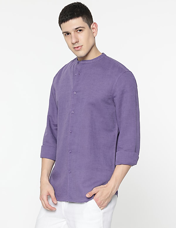 Linen Rich Mandarin Collar Shirt