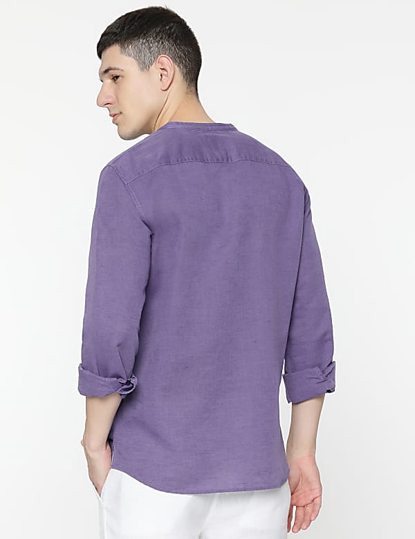 Linen Rich Mandarin Collar Shirt