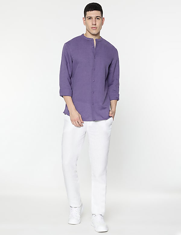 Linen Rich Mandarin Collar Shirt