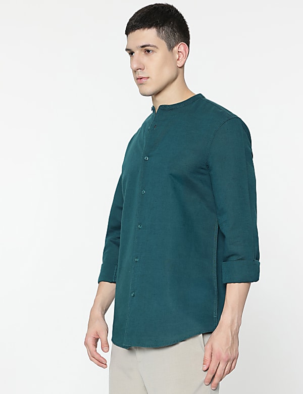 Linen Rich Mandarin Collar Shirt