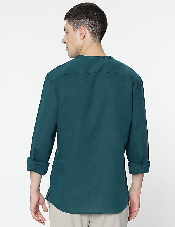 Linen Rich Mandarin Collar Shirt