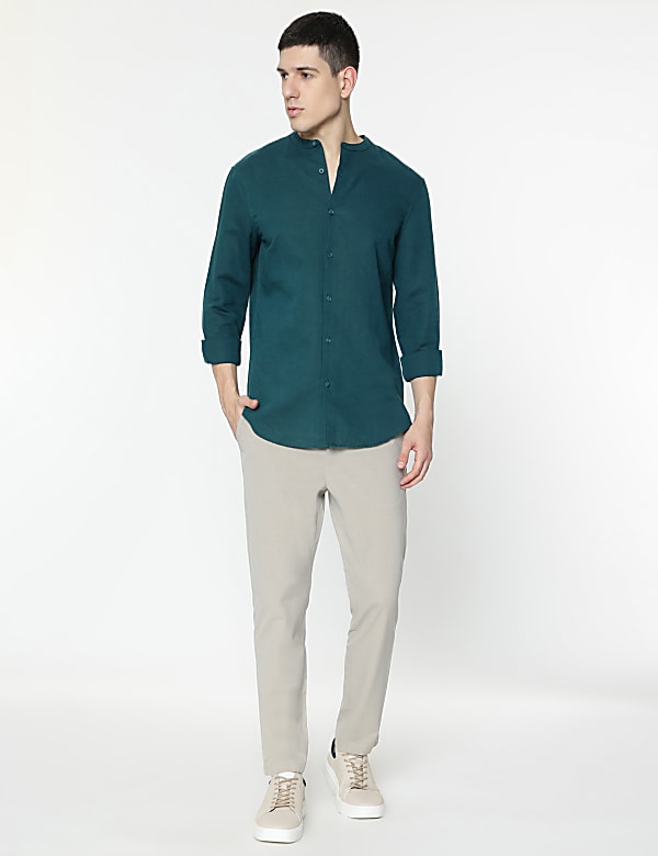 Linen Rich Mandarin Collar Shirt