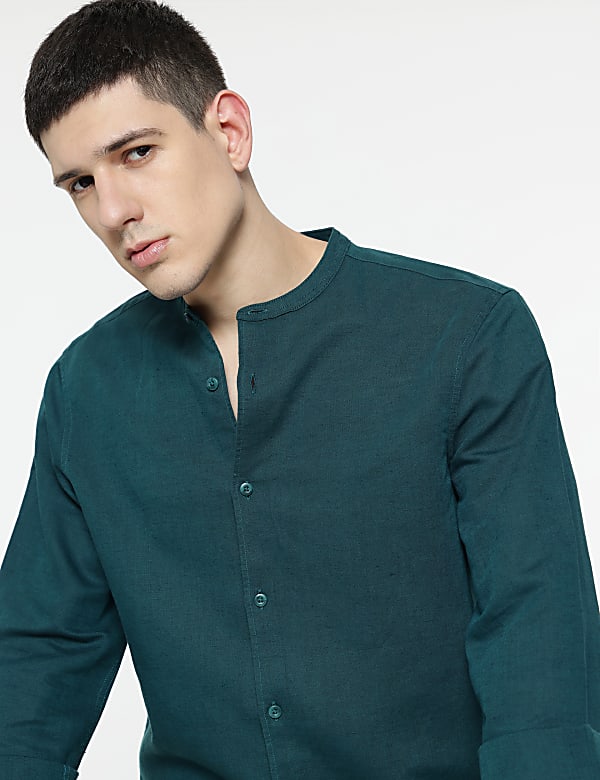 Linen Rich Mandarin Collar Shirt