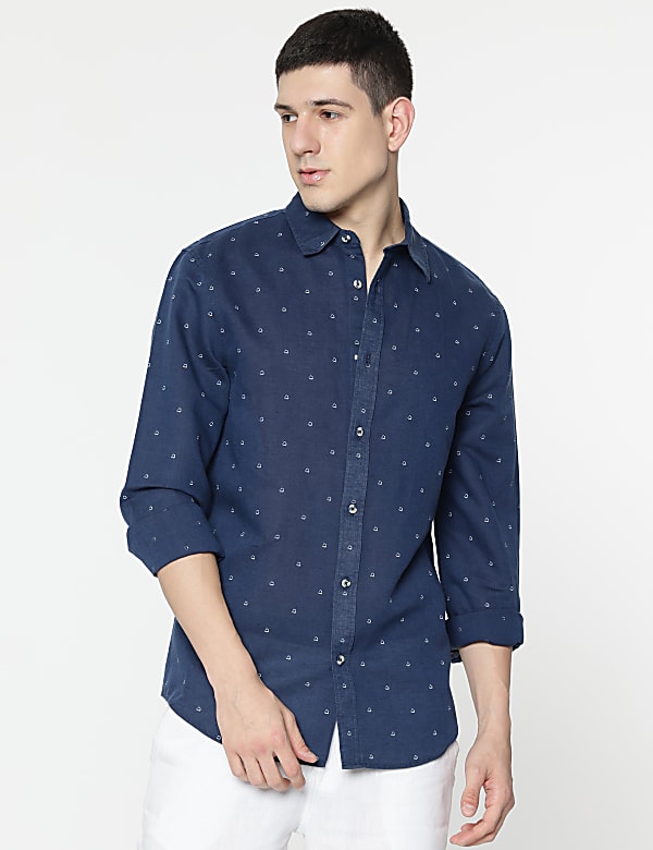 Linen Rich Minimal Dotted Print Shirt