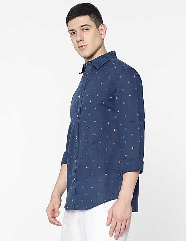 Linen Rich Minimal Dotted Print Shirt