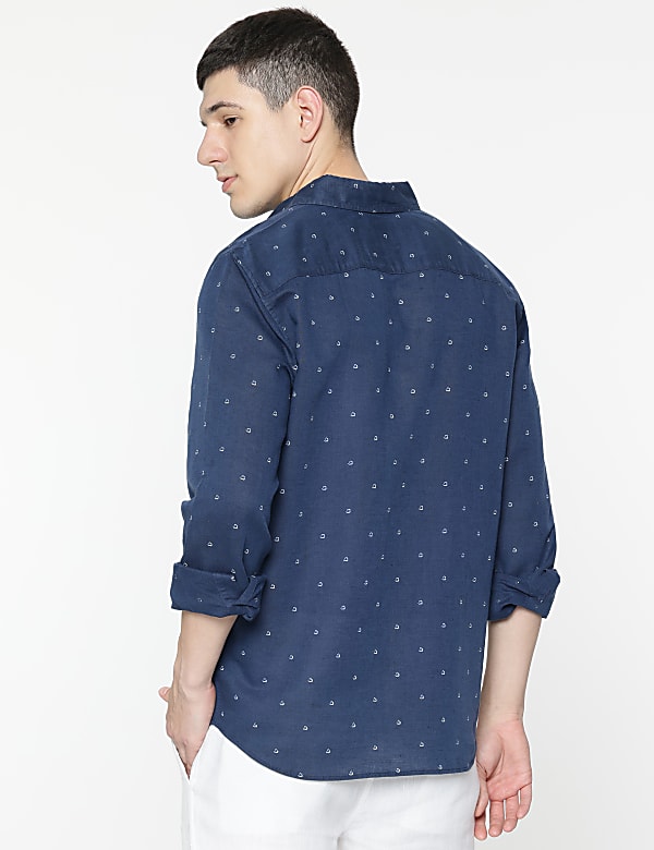 Linen Rich Minimal Dotted Print Shirt
