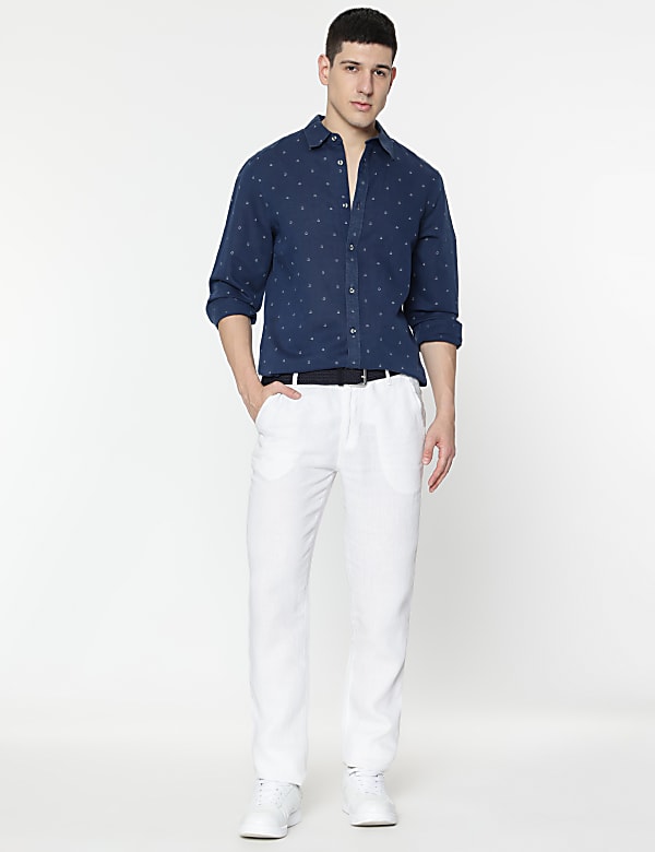 Linen Rich Minimal Dotted Print Shirt